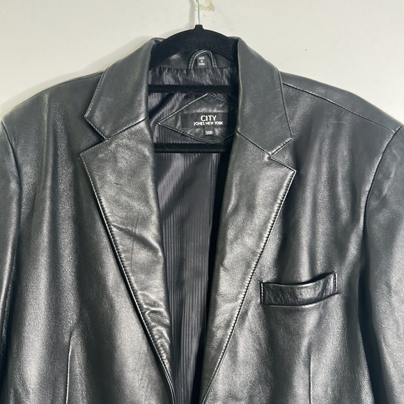 Jones New York black leather jacket blazer size 38R matrix goth classic - Picture 5 of 13